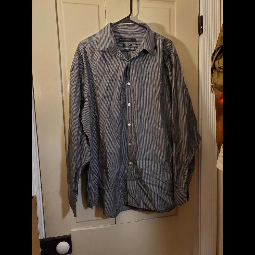 Perry Ellis Mens XXL Gray Striped LS Button Up 18-36/37